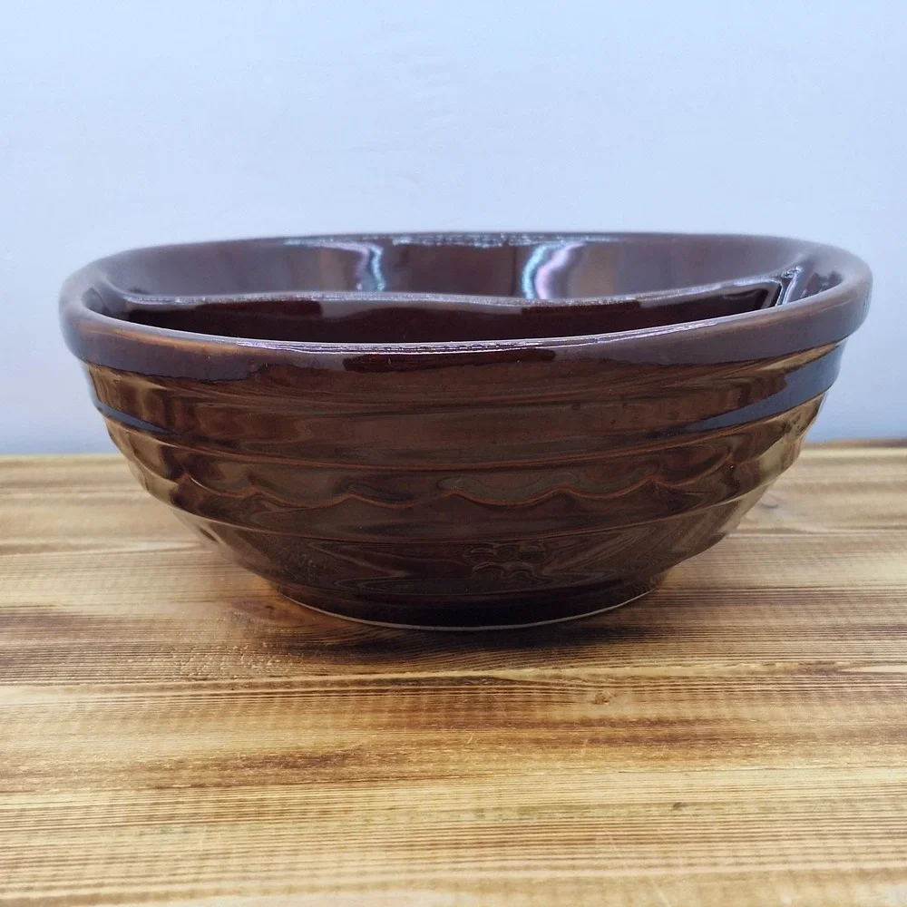Vtg. Marcrest Daisy Dot stoneware divided serving‎ bowl Oven-Proof Brown 3x10x8